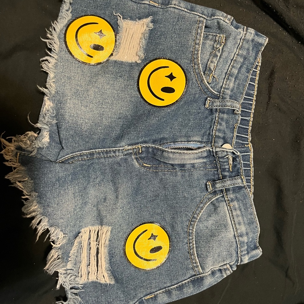 SHEIN Kids Blue Denim Shorts with Yellow Accents